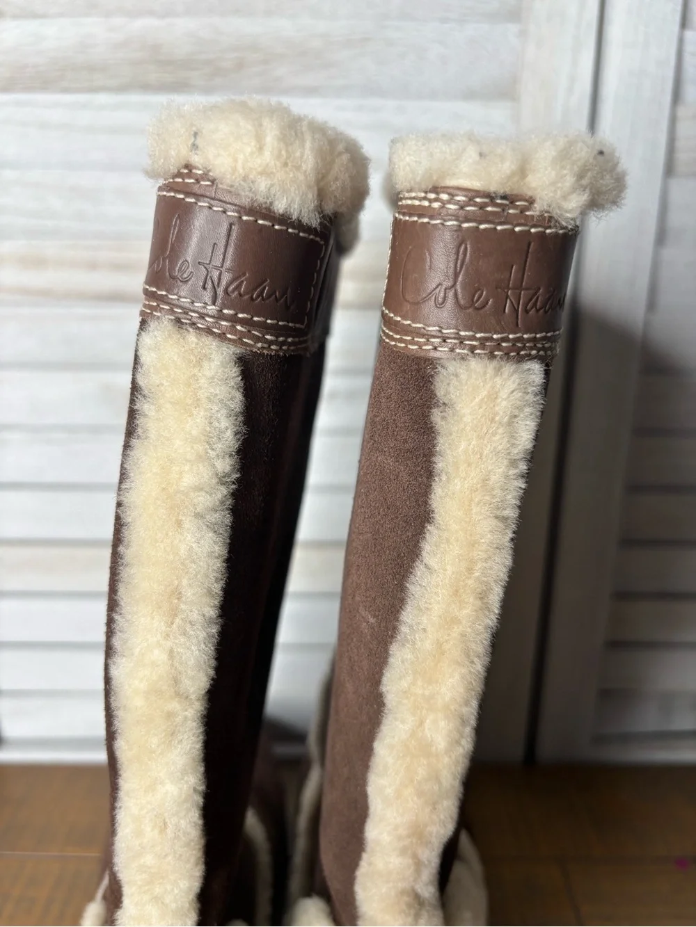 Cole Haan Air Jillian Waterproof Suede Shearling Fur Tall Winter Boots Size 9.5